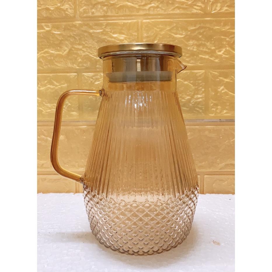 Bình đựng nước uống thủy tinh vàng vân kim cương hạt nhỏ