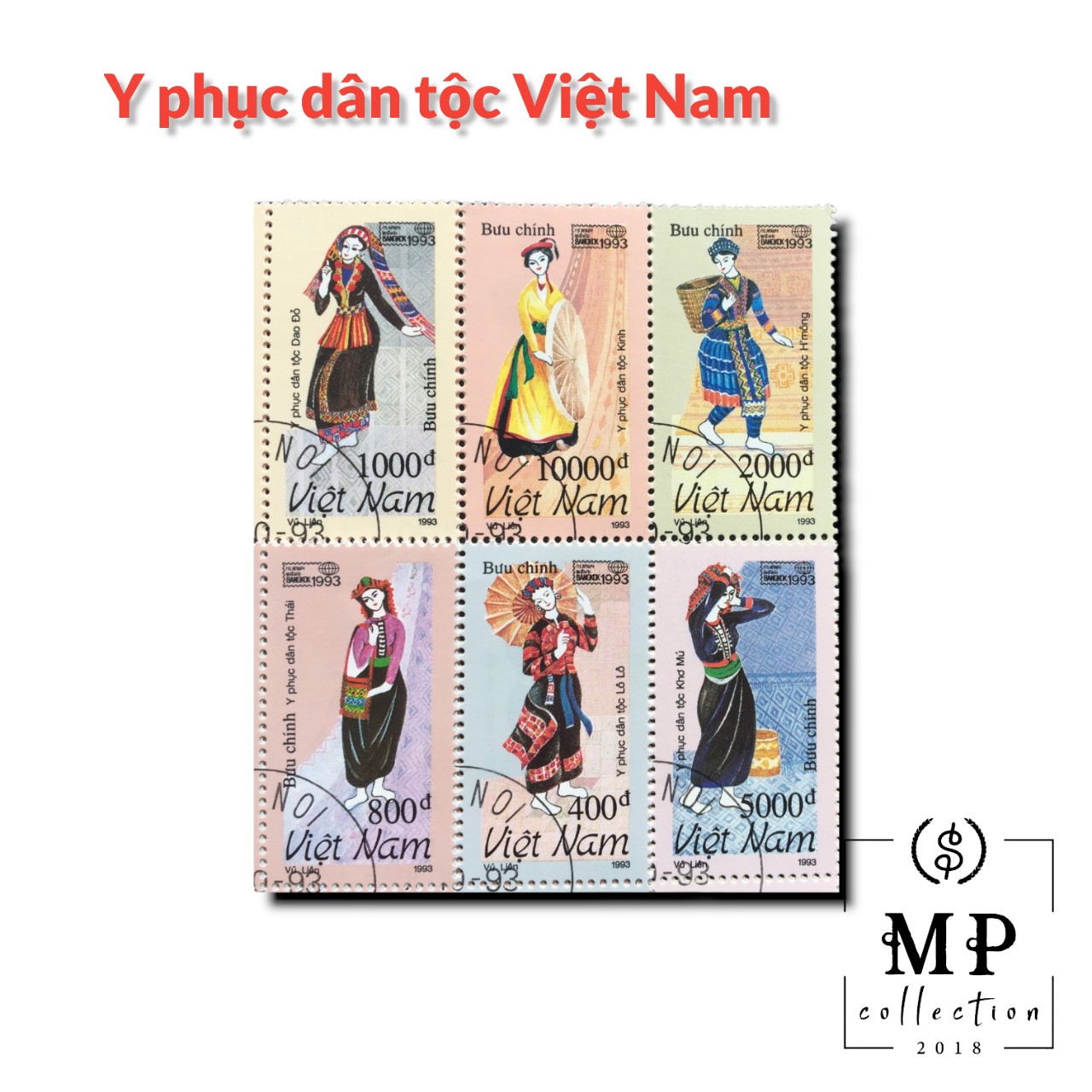 Bộ tem VietNam có mộc Y Phục dân tộc Việt Nam 1993 6 con.