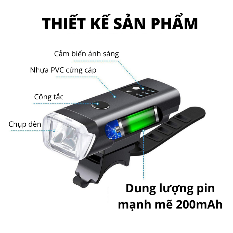 Đèn xe đạp cảm biến ánh sáng XPG HJ-047 - Đèn led xe đạp thể thao cổng sạc USB