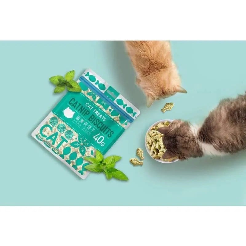 Bánh Thưởng Catnip Biscuits Giảm Búi Lông Viêm Răng Hôi Miệng Cho Mèo Gói 40g, Bánh Quy Cá Cho Mèo