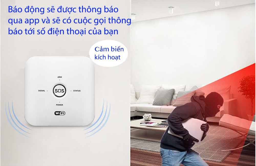 Bộ báo động chống trộm qua điện thoại wifi + sim GSM