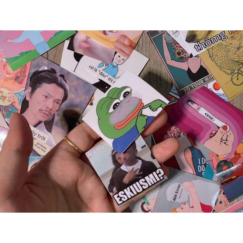 Set 50 stickers chống thấm nước meme cho nữ trang trí balo hộp bút vali laptop nón bảo hiểm ly cốc tường nhà hàng quán