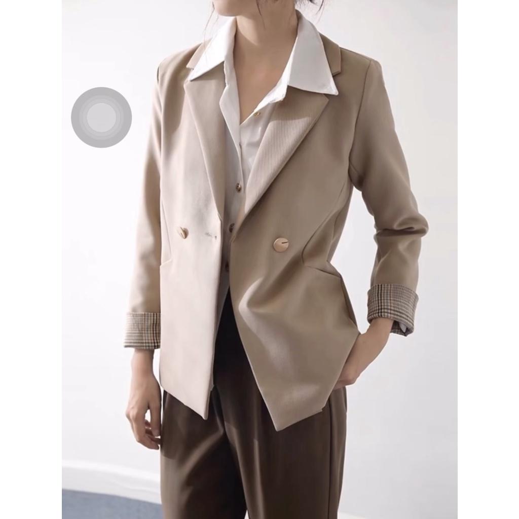 Áo Blazer Nữ Áo Vest 2 Lớp Tay Áo Phối Caro Túi Chéo, Áo Vest 2 Lớp (Kèm Video và Ảnh Thật)- Sarang Clothing