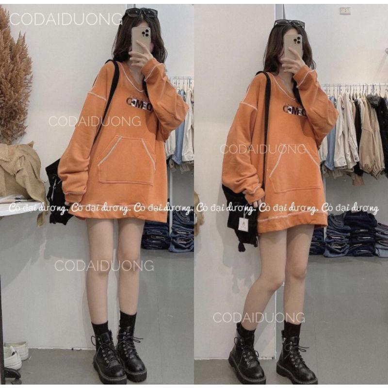 Áo swt nỉ cổ tròn cotton tay bồng ------- ÁO NỈ CỔ V THÊU CHỈ NỔI DEMCO