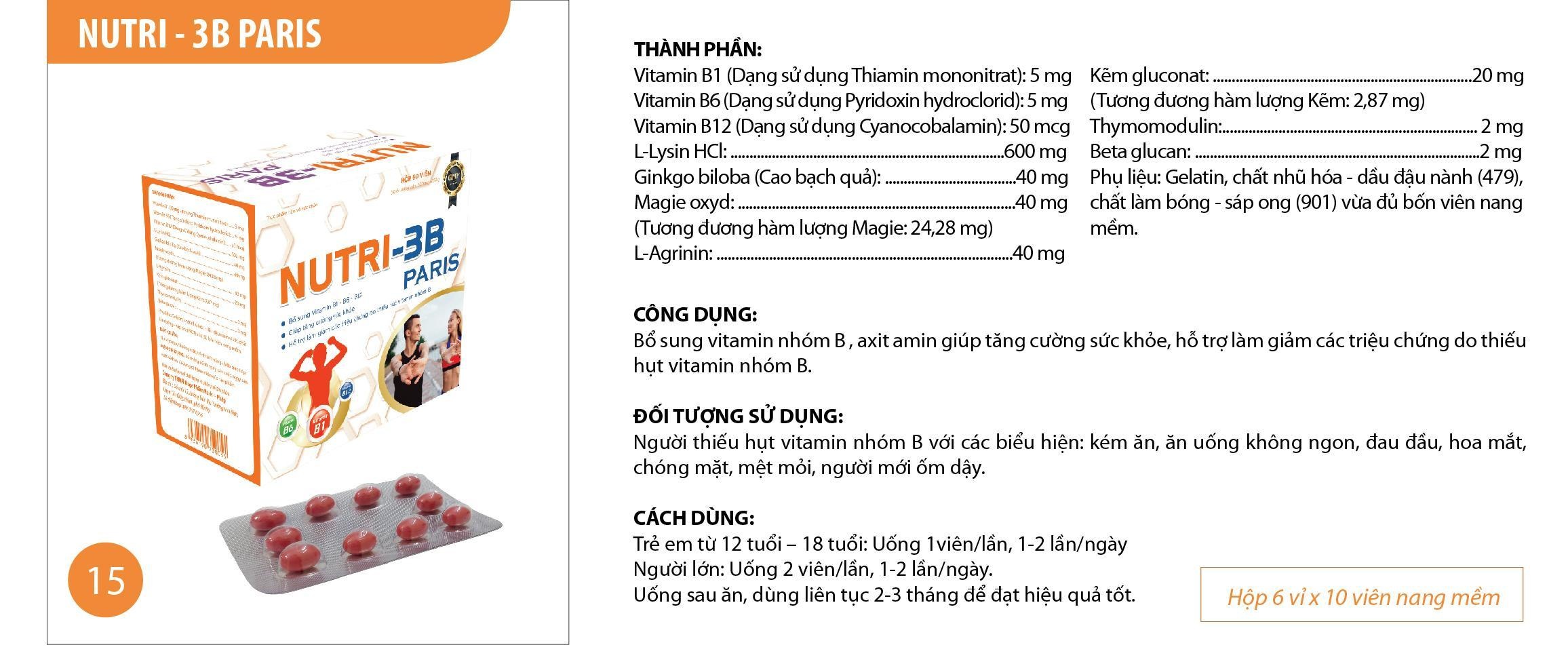 Nutri 3 B Paris - Giúp Tăng Cường Sức Khỏe- Giảm Các Triệu Chứng Do Thiếu Vitamin Nhóm B