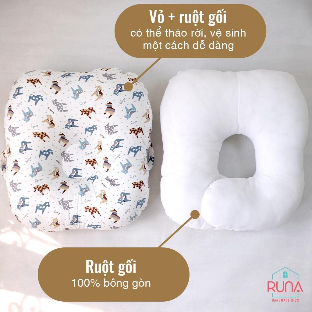 Gối chống trào ngược cho bé cotton Hàn 100% RUNA KIDS gối chống nôn trớ an toàn cho bé size lớn 65x70cm