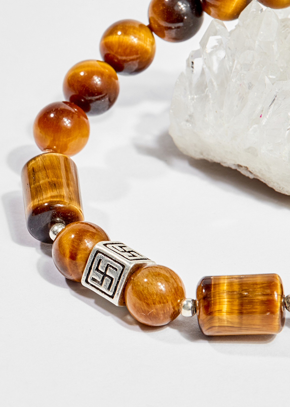 Vòng tay phong thủy nữ đá mắt hổ vàng nâu charm vuông 8mm mệnh thổ , kim - Ngọc Quý Gemstones