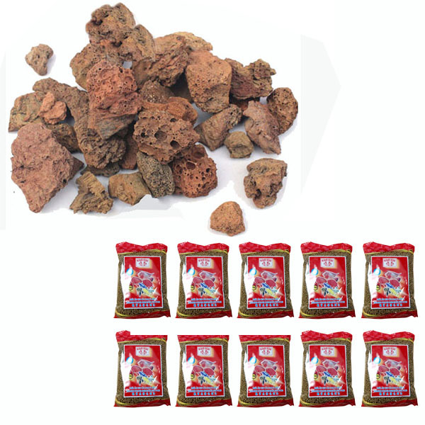 Combo Đá Nham Thạch + 10 gói thức ăn cho cá KaoKui dùng cho các loại cá kiểng, cá rồng, cá koi, hồng két..loại 100gr/gói