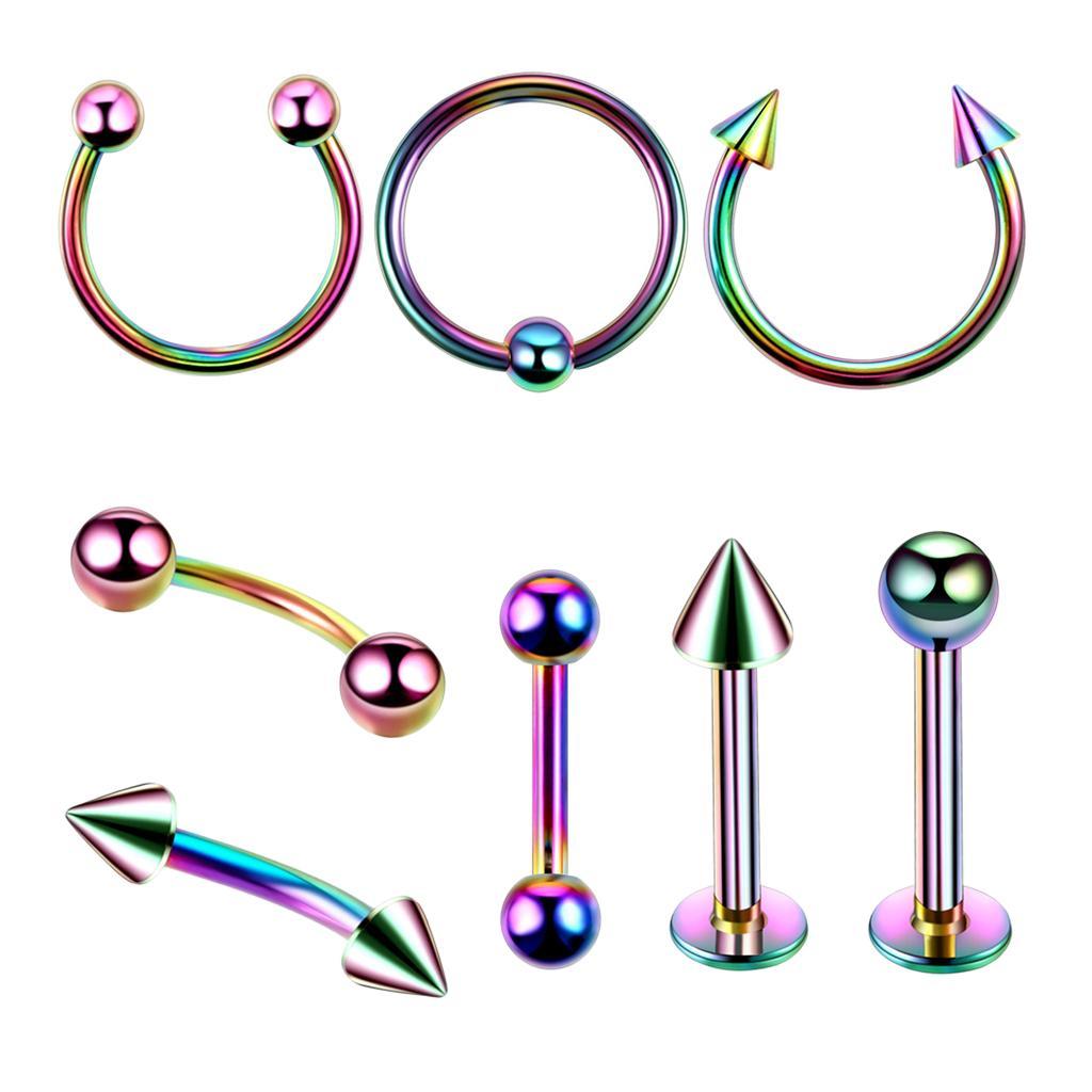 8 Pieces Multi-color Nose Lip  Eyebrow  Piercing Jewelry