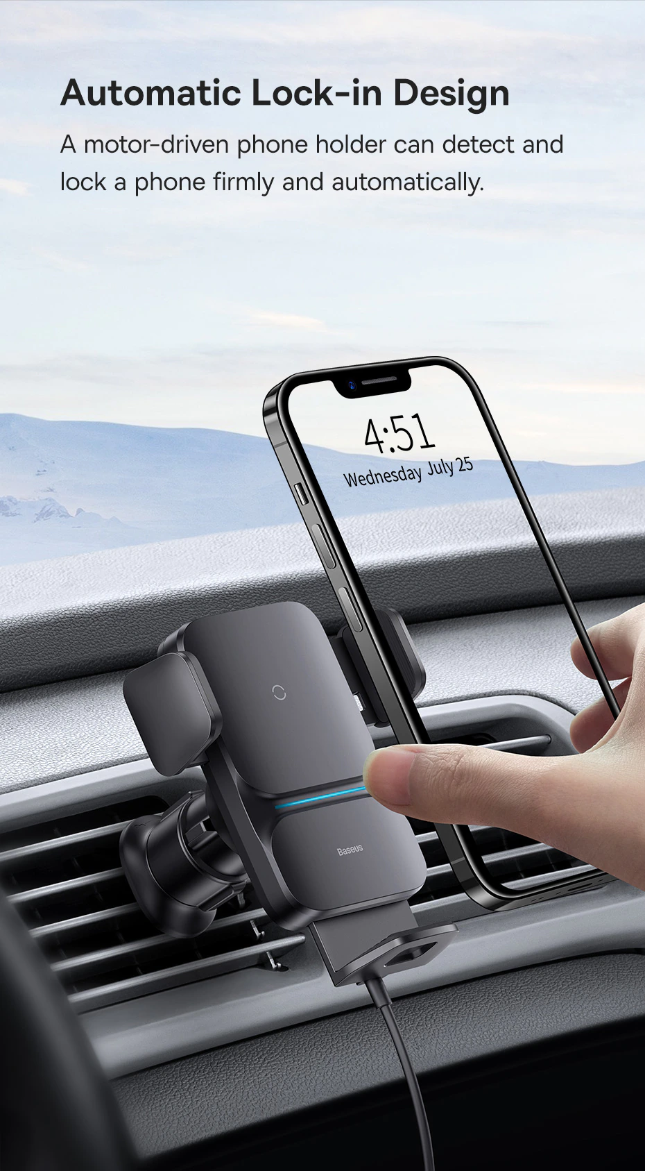 Sạc không dây Baseus Wisdom Auto Alignment Car Mount Wireless Charger- hàng chính hãng