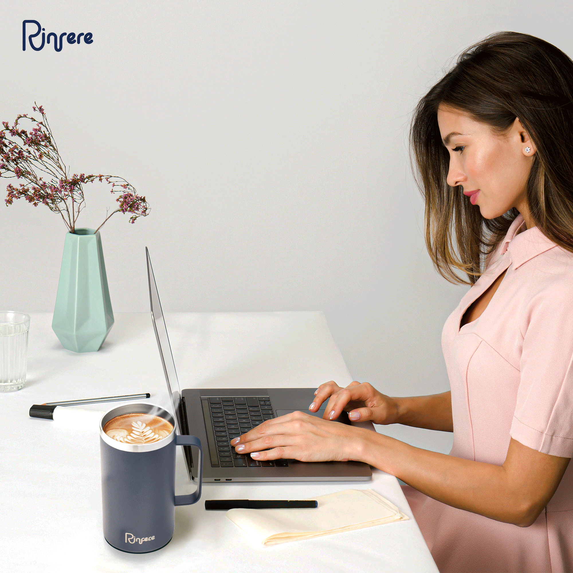 Ly Giữ Nhiệt Có Tay Cầm Nắp Trượt Chống Tràn Rinfere