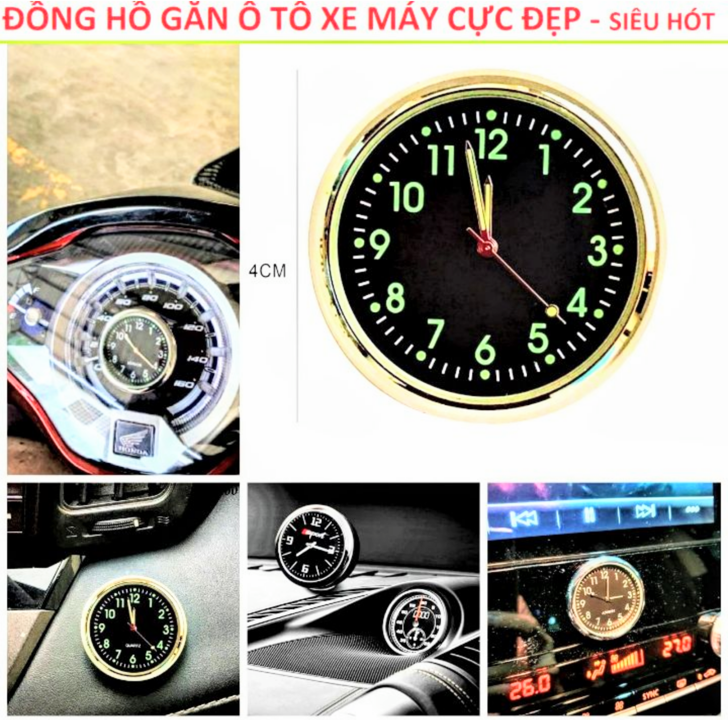 1 ĐỒNG HỒ TAPLO GẮN TRÊN XE MÁY XE HƠI ÔTÔ TRANG TRÍ XE CỰC CHẤT MẪU MỚI ĐẸP HÀNG CHUẨN CHẤT LƯỢNG