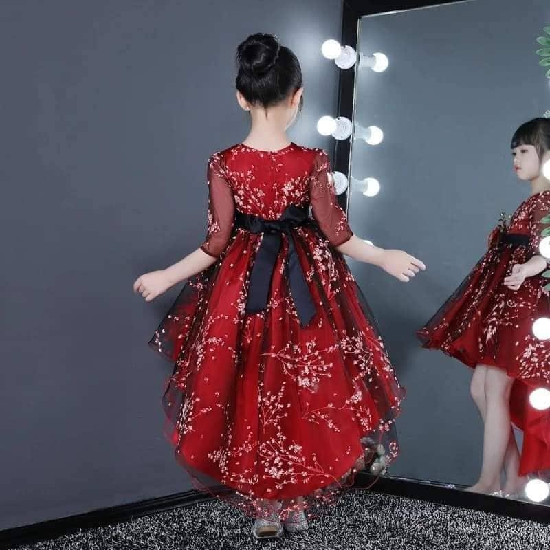 Váy công chúa hoa đào cho bé dự tiệc sinh nhật thôi nôi, mặc tết, đầm công chúa