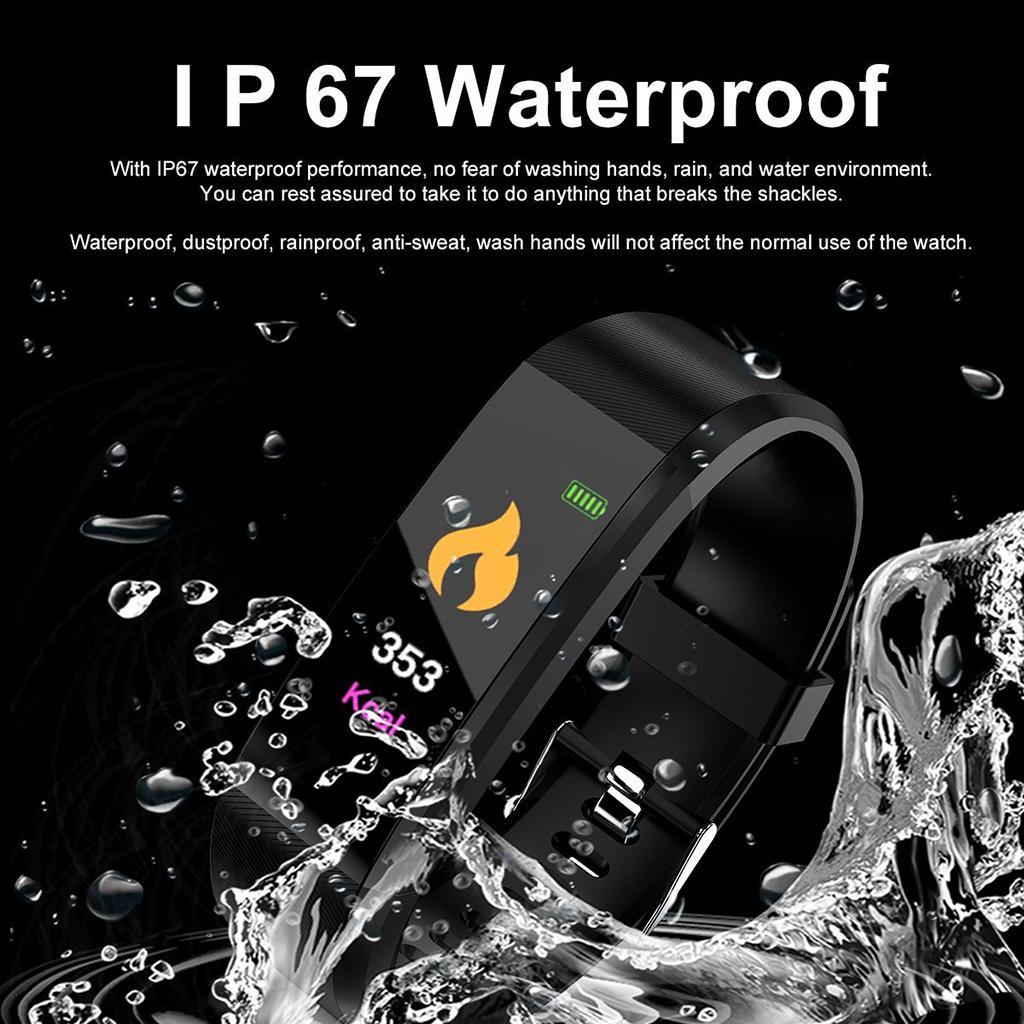 2x115 Plus Smart Watch Bracelet Fitness Tracker Heart Rate Monitor Black