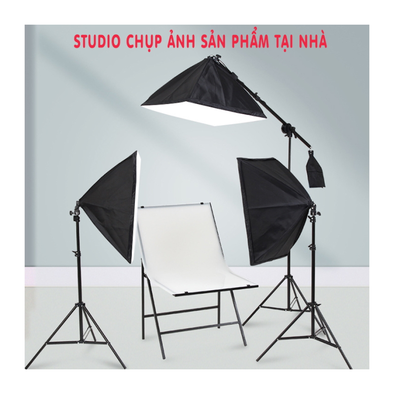 Bộ chân đèn đứng Chụp Ảnh Sản Phẩm, Studio, quay phim, Livestream chuyên nghiệp, chân đèn cao 2m kèm Softbox 50x70cm, đầy đủ dây cắm và công tắc đèn ( không kèm bóng)