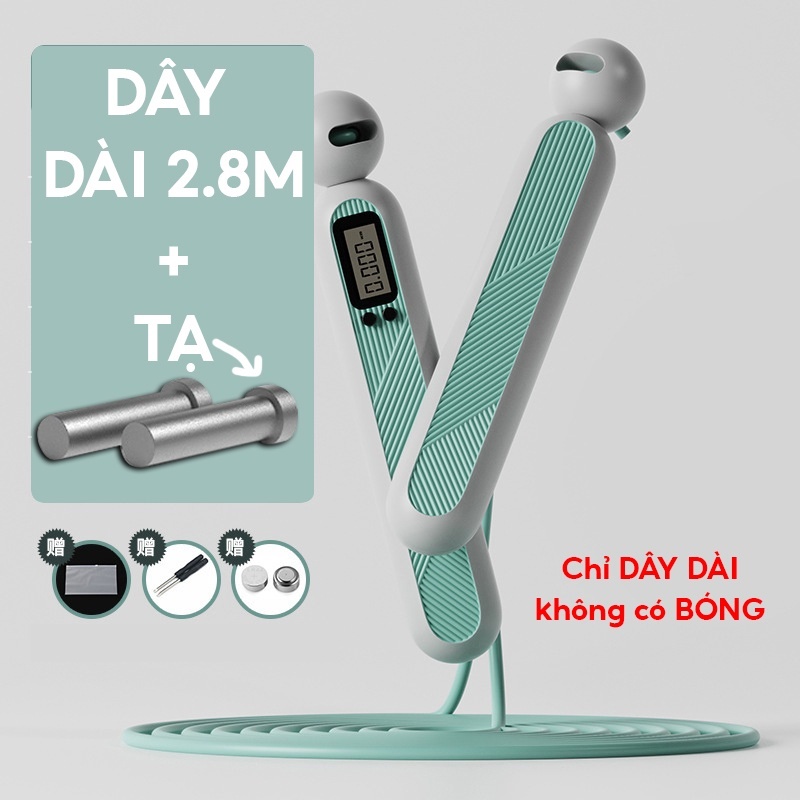 Dây nhẩy thể lực không dây đếm số đàn hồi dài 2.9m có tay cầm chống trơn trượt tập nhiều chế độ giúp săn chắc cơ thể