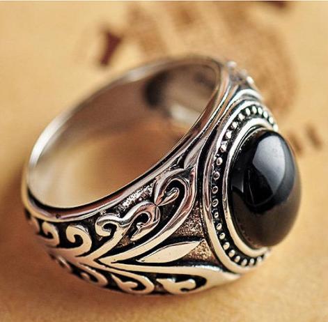 Nhẫn nam bạc thái 925- đá onyx đen cao cấp -hnha011
