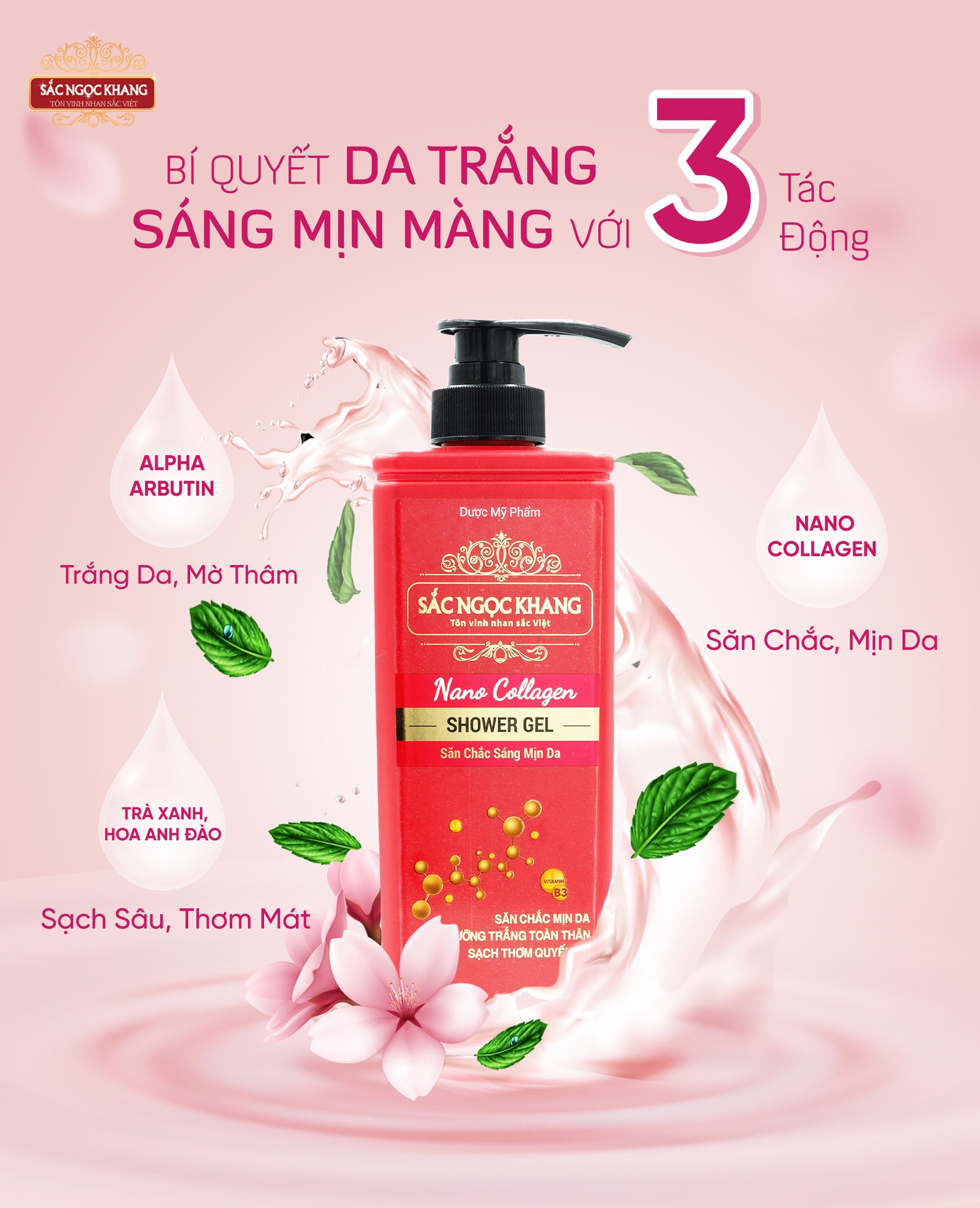 [Size du lịch] Sữa tắm dưỡng thể Nano Collagen Sắc Ngọc Khang giúp da sạch-căng mịn-trắng sáng (Chai 30ml)