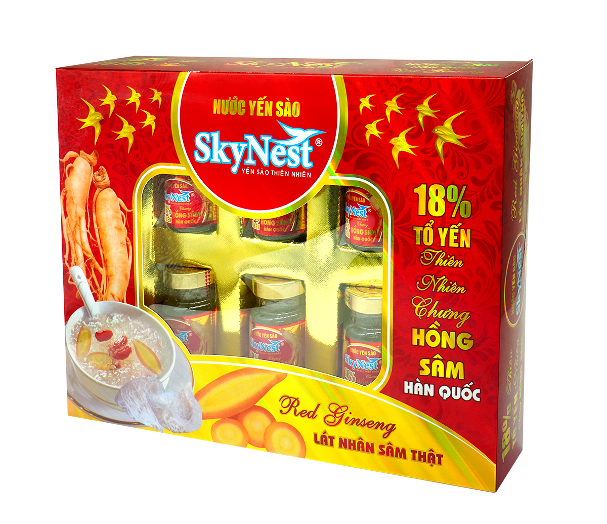 [Tặng kèm túi xách + Hộp quà 6 lọ x70ml] Nước Yến sào SkyNest 18% Tổ Yến chưng Hồng Sâm Hàn Quốc, Lát Hồng Sâm thật, bồi bổ sức khỏe