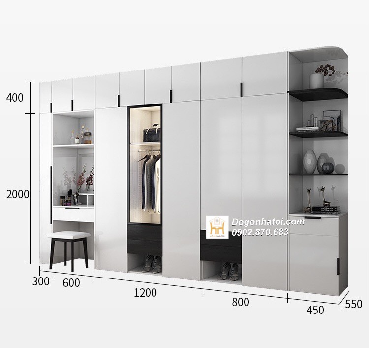 Tủ quần áo kết hợp bàn trang điểm màu trắng đẹp - TA210
