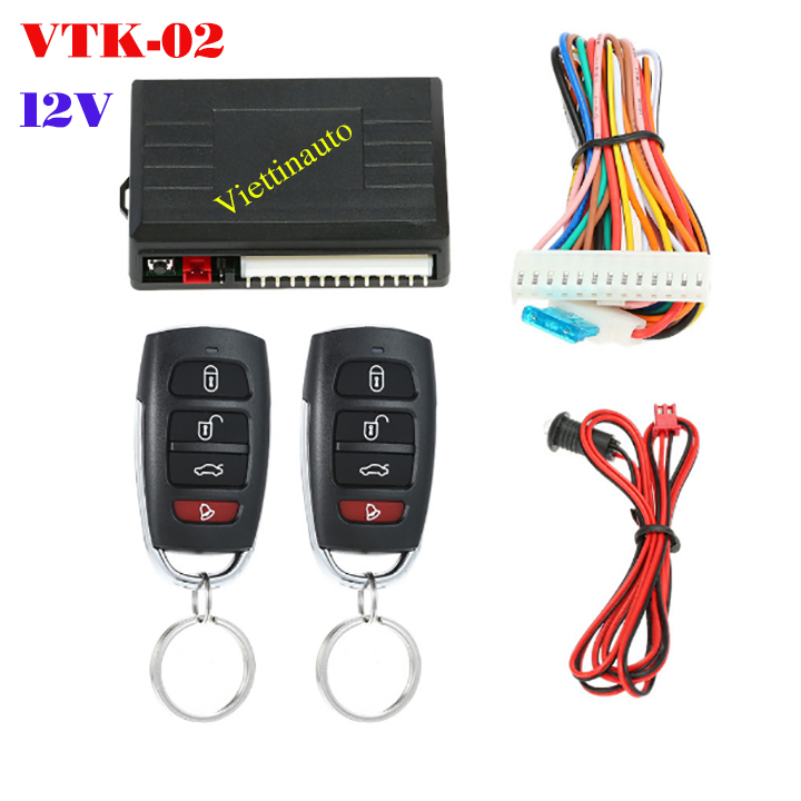 Bộ Khóa Cửa Xe Hơi chìa gấp Điều Khiển Từ Xa, Có Nút Bấm Mở Cốp Xe 12V  Mẫu VTK-02. Bộ lock cửa xe hơi 12V,. Khóa cửa xe hơi không chìa.