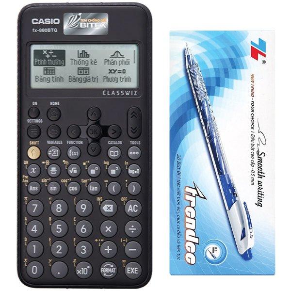 Combo Máy Tính CASIO FX-880BTG - Màu Đen + Hộp 20 Bút Bi 0.5 mm Treeden