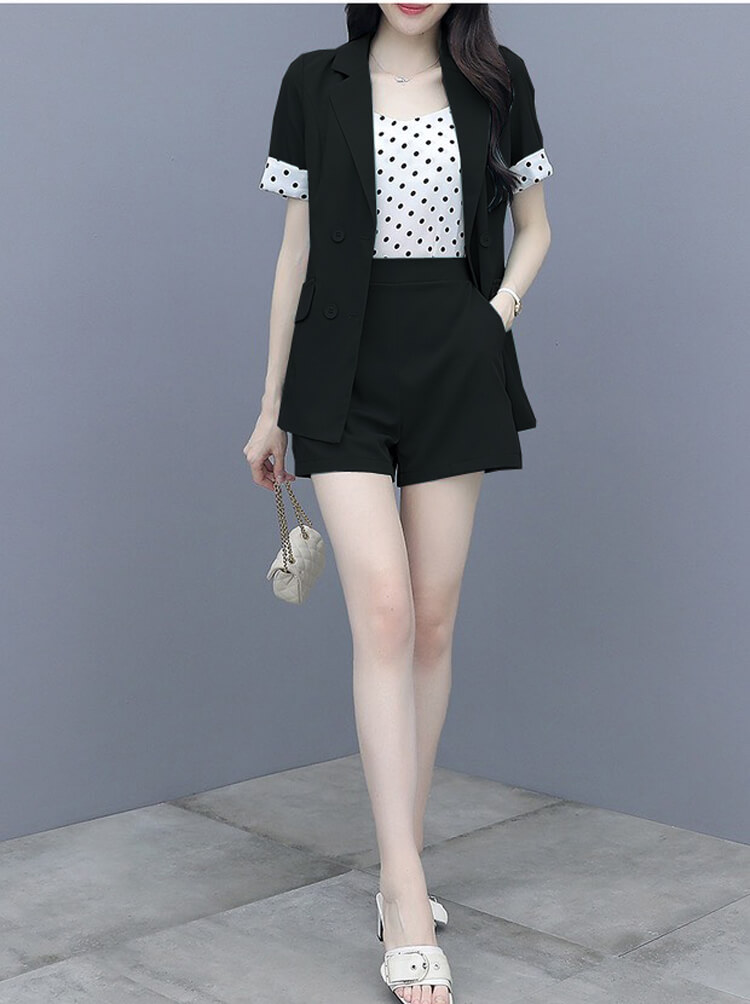 SET BỘ VEST SHORT CHẤM BI BA MÓN CAO CẤP - NTL241