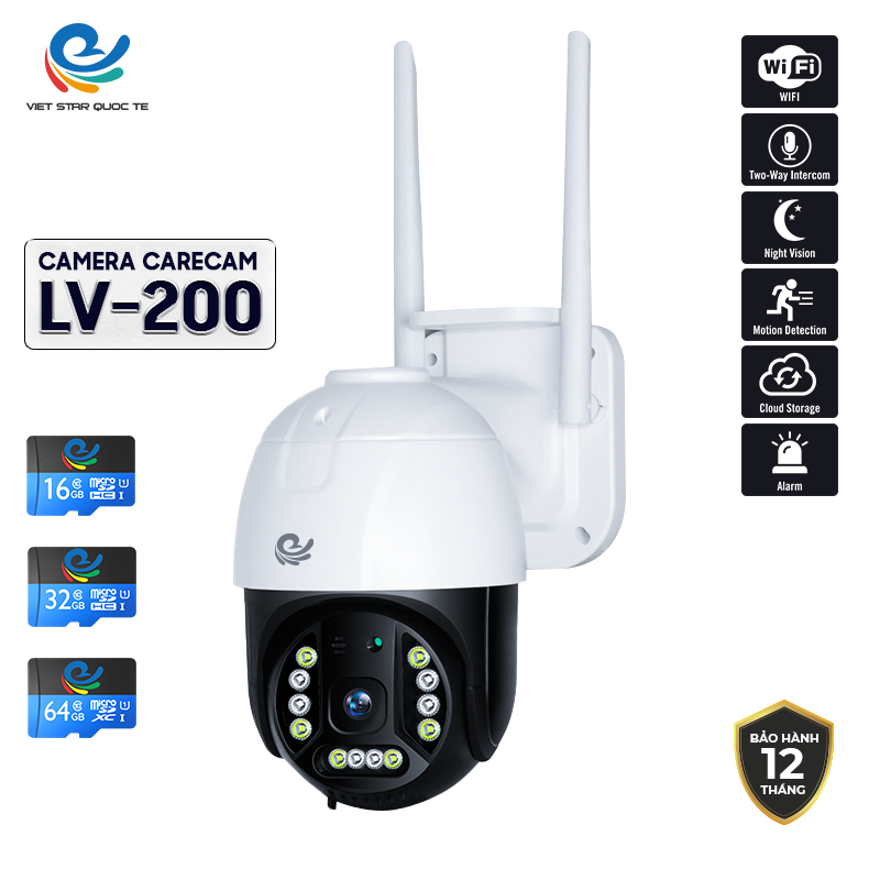 Camera Wifi Ngoài Trời Việt Star Quốc Tế LV200 Độ Phân Giải 2.0Mpx, Xoay 360 Độ, Có Đèn Flash - Hàng Chính Hãng