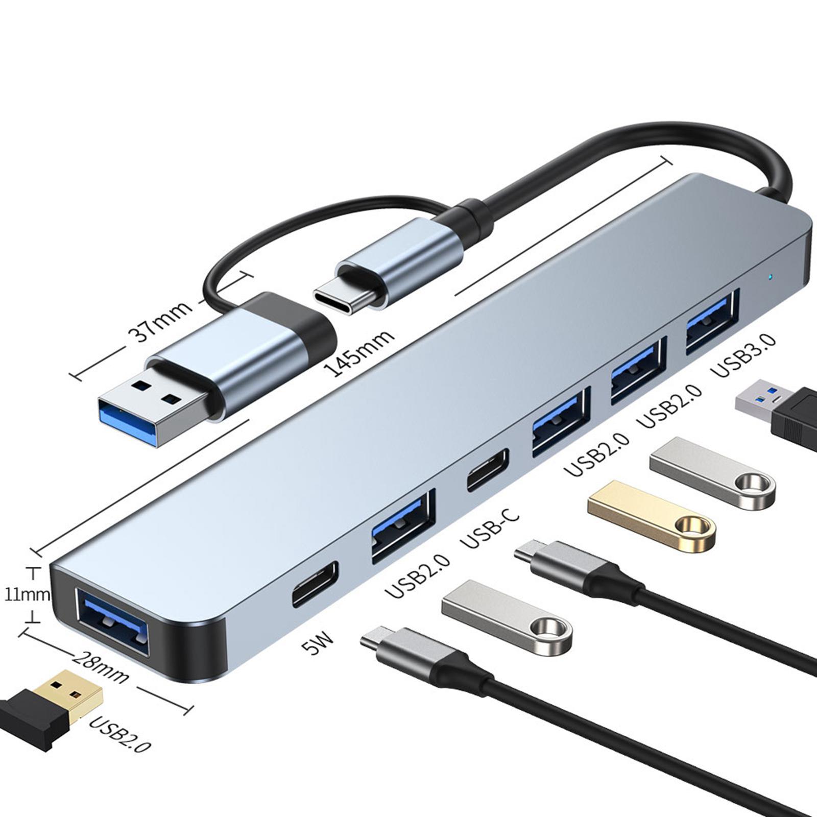 7 in 1 USB C Hub with 4 USB 2.0 Ports Aluminum Alloy for Mouse PC Keyboard