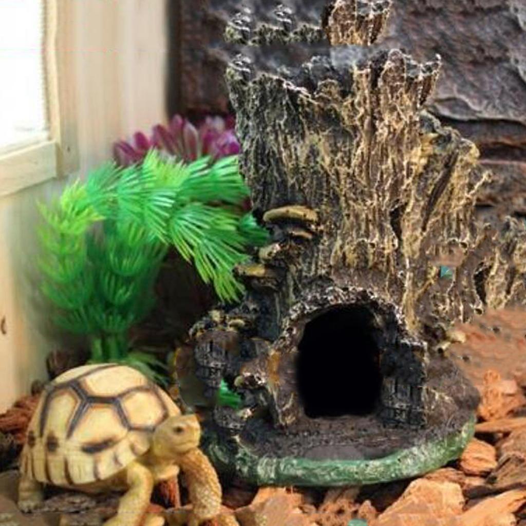 Reptile Terrarium Vivarium Hide Cave Turtle Frog Floating Platform Mountian