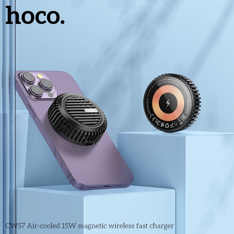 Đế sạc không dây từ tính Hoco CW57 sạc nhanh 15W có quạt tản nhiệt cho iP 12 13 14 15 Pro Max _  Hàng chính hãng
