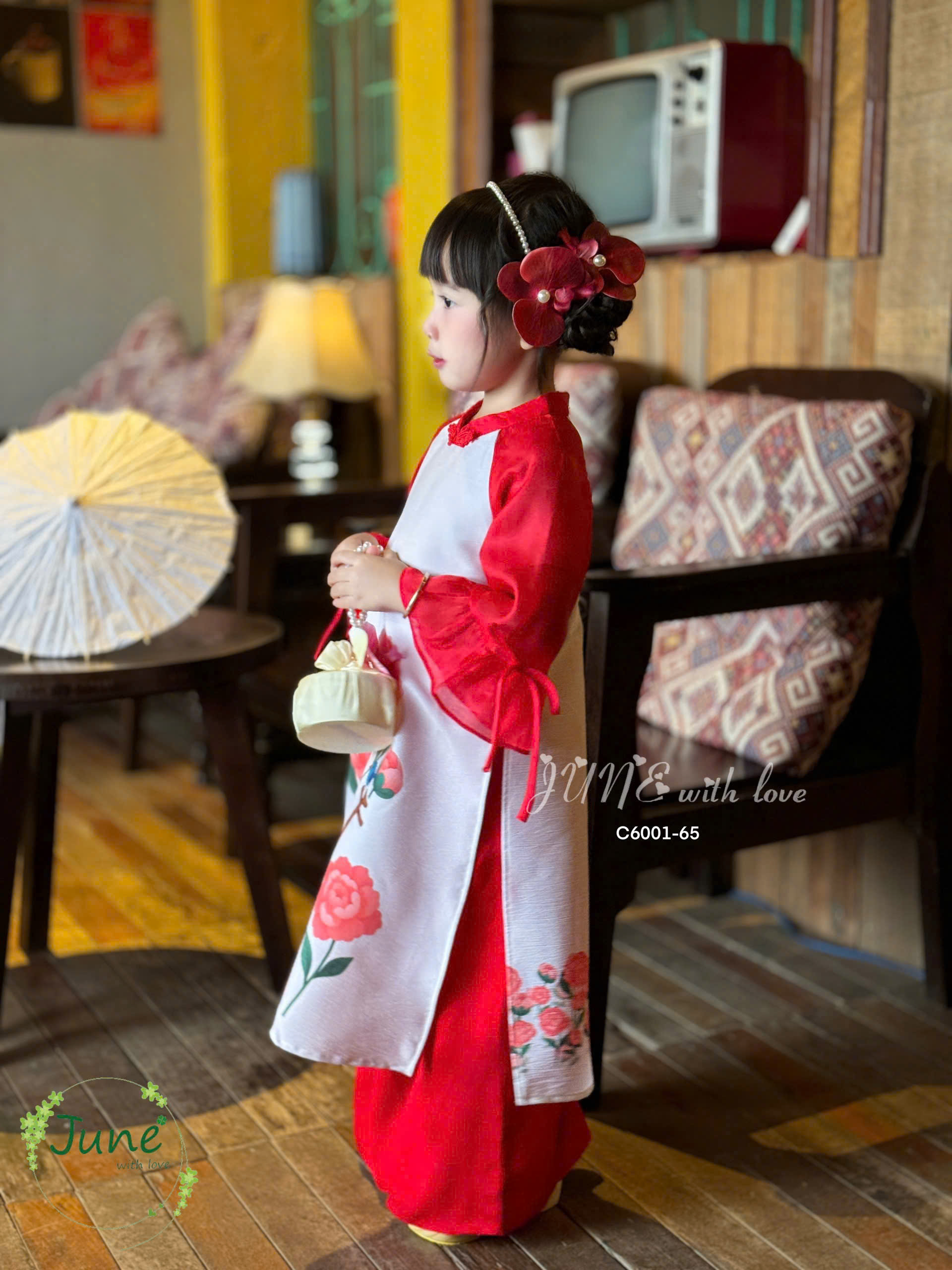 Áo dài tết cho bé gái mẫu Như ý xuân sang xinh xắn từ 10-40kg hàng thiết kế cao cấp (không kèm cài)