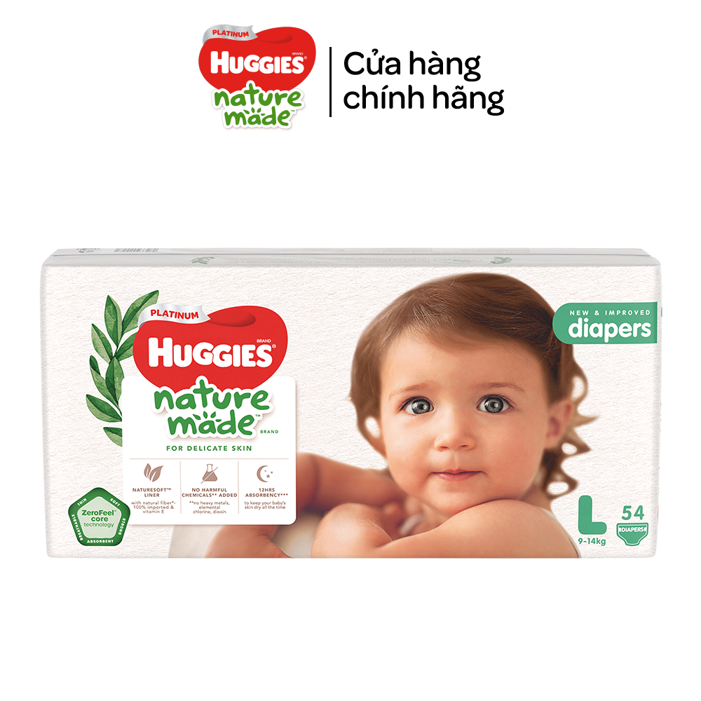 Tã/Bỉm dán Huggies Platinum NatureMade M64/L54/XL44 - Gói Jumbo - Hàng chính hãng