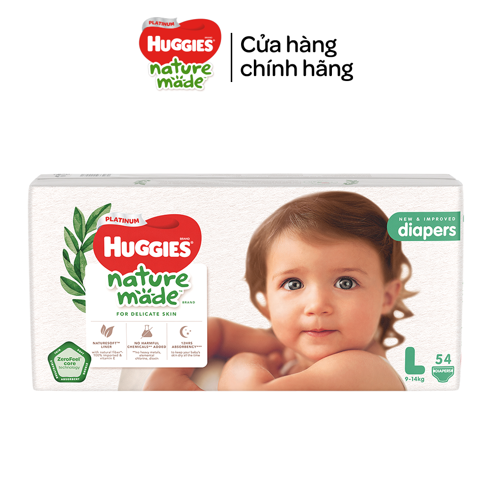 Tã/Bỉm dán Huggies Platinum NatureMade L54 -Gói Jumbo 54 miếng