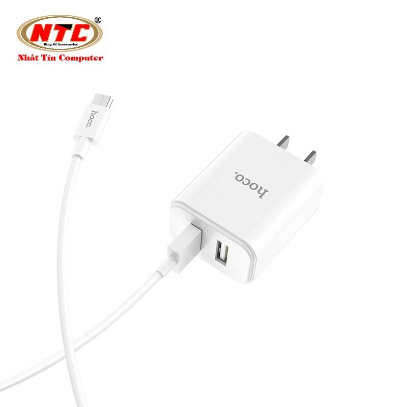 Combo cốc sạc 2 cổng và cáp sạc cổng microUSB dành cho Hoco C62 - output 2.1A (Trắng) - Hàng chính hãng