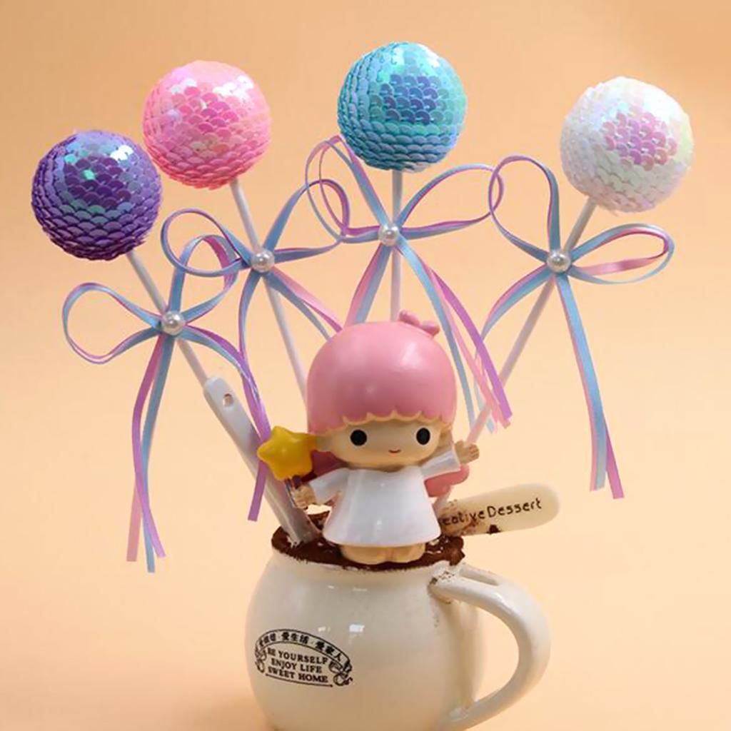 Birthday Party Cake Decoration Colour Sequined Ball Topper Sticks