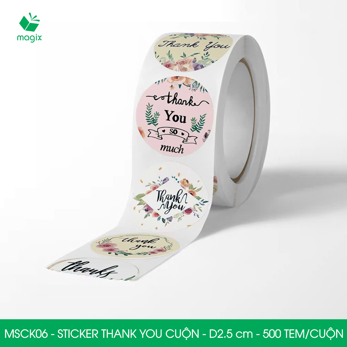 MSCK06 - D2.5 cm - Cuộn 500 sticker thank you tròn, nhãn dán thank you, tem dán cảm ơn