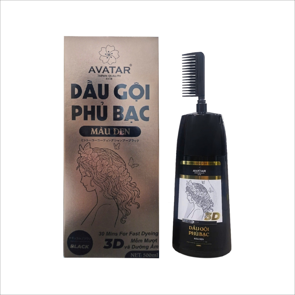Dầu Gội Phủ Bạc Thảo Dược Avatar Màu Đen Dạng Chai 500mL