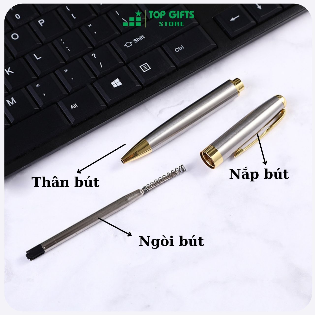 Bút ký khắc tên cao cấp Bạc IMB010 xoay mở ngòi - Quà tặng sinh nhật nạn bè người thân| Bút khắc tên + Ruột bút+ Hộp đựng bút