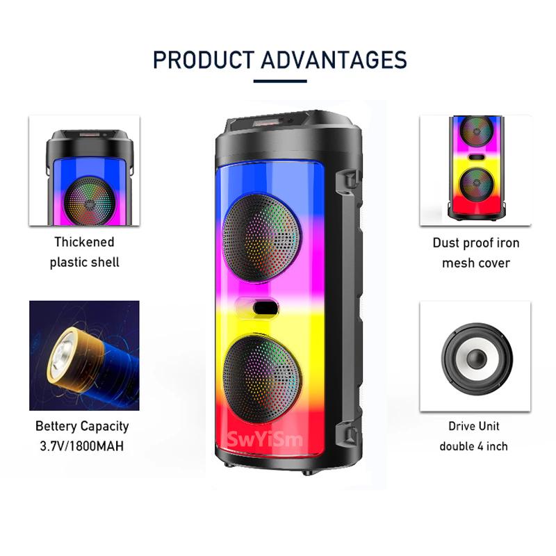Loa Di Động Bluetooth 30W Không Dây Cột Công Suất Lớn Âm Thanh Nổi Bass Đảng Loa Có Micro Karaoke Họ USB Color: 20W ZQS4248 Set Type: with mic
