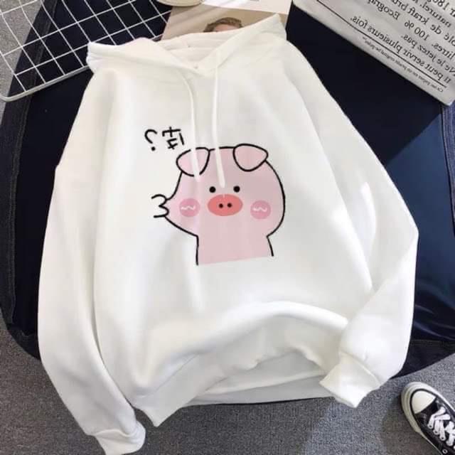 Áo hoodie nỉ bông hình heo bẹo má cute