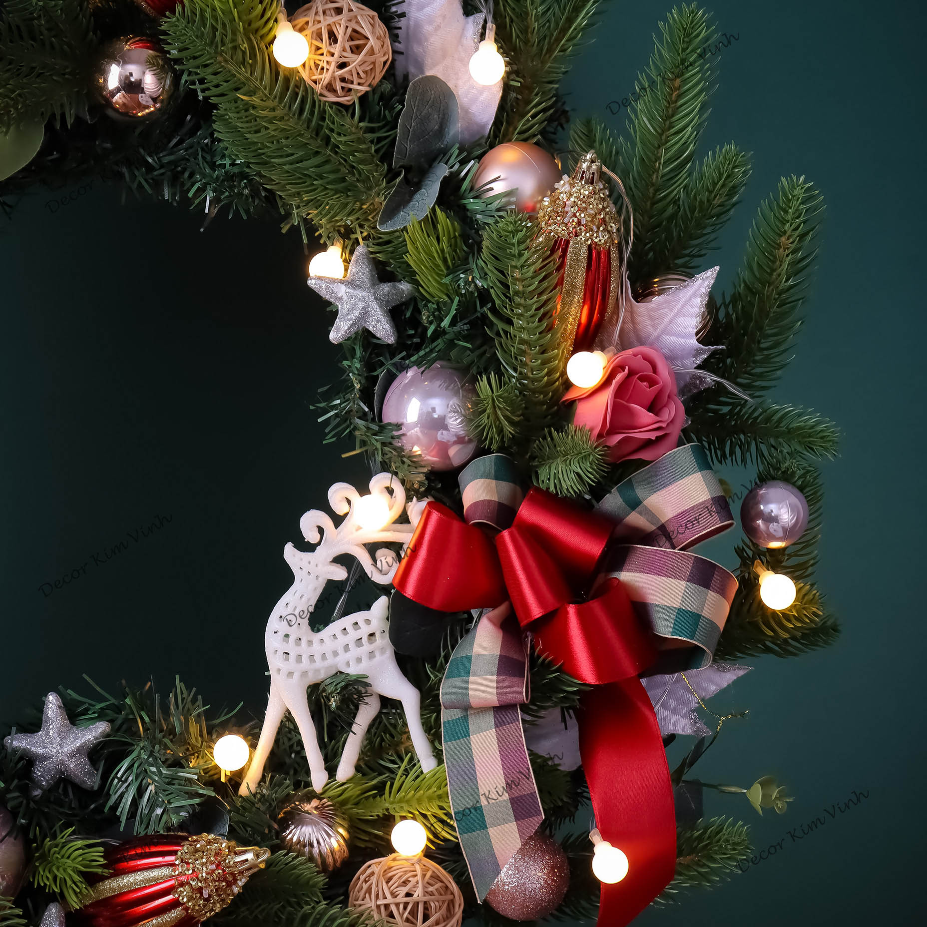 Vòng Tròn Nến Giáng Sinh DN139 60cm Vòng Nến Hươu Merry Trang Trí Noel Vintage