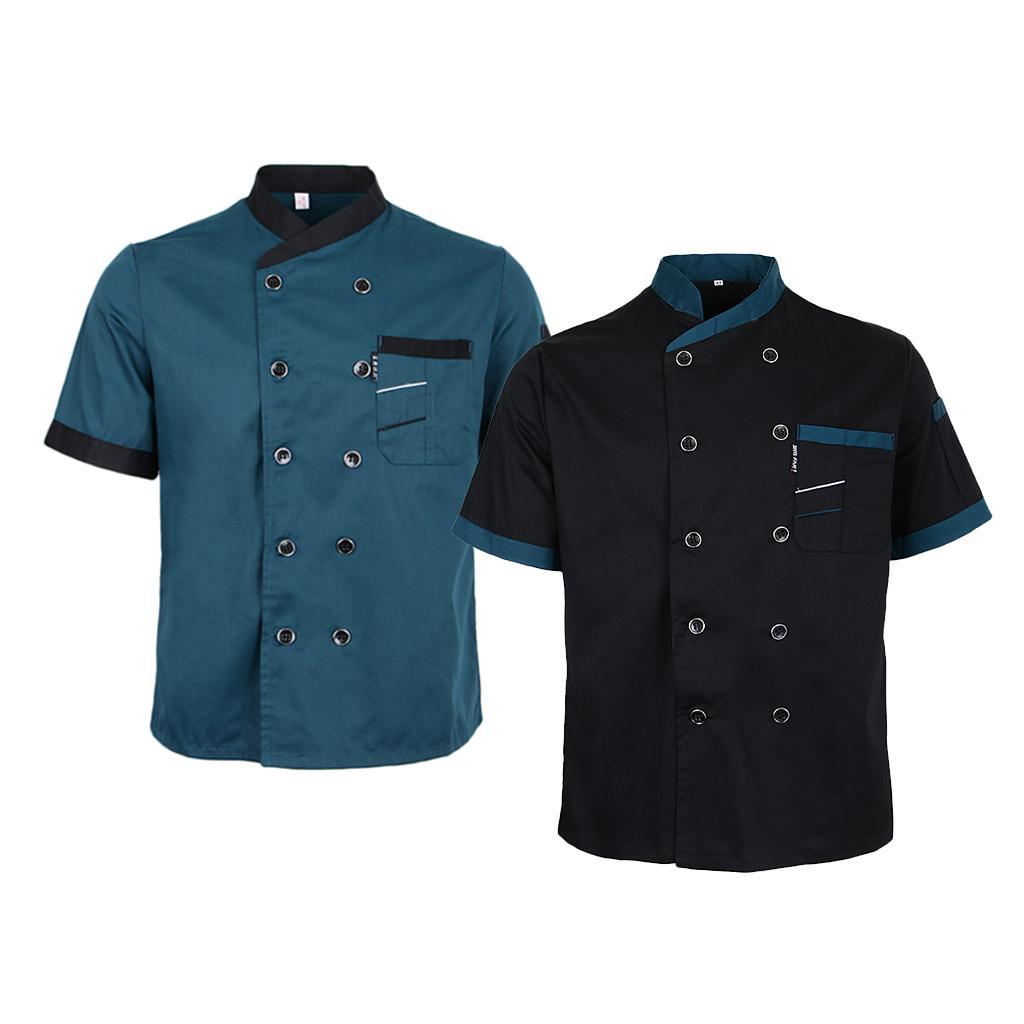 2 Packs Men Women Chef Jacket Coat Uniform Breathable Short Sleeve