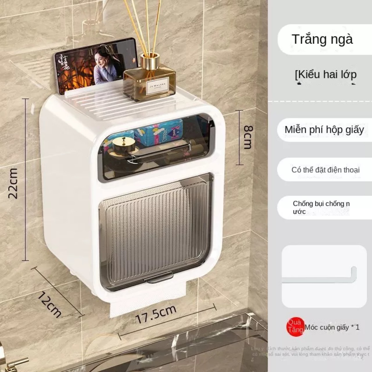 Hộp Đựng Giấy Vệ Sinh 2 Tầng Cao Cấp Hộp Đựng Giấy Vệ Sinh Dán Tường Có Kệ Để Điện Thoại - Hàng Chính Hãng MINIIN