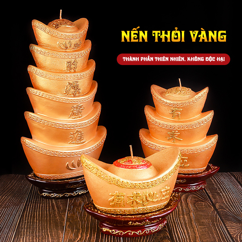 Nến Thỏi Vàng, Nến Bơ, Nến Sáp, Nến Thần Tài Thực Vật An Toàn Cho Sức Khoẻ, Không Khói, Không Mùi