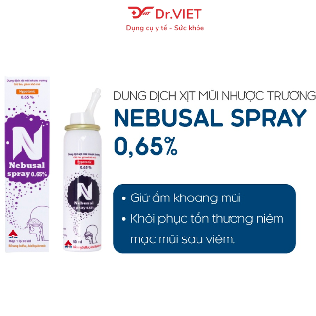 Dung dịch xịt mũi nhược trương Nebusal spray 0.65% Chính hãng - Giúp cấp ẩm, giảm khô mũi, phục hồi tổn thương mũi, phù hợp cho cả người lớn và trẻ nhỏ(50ml)