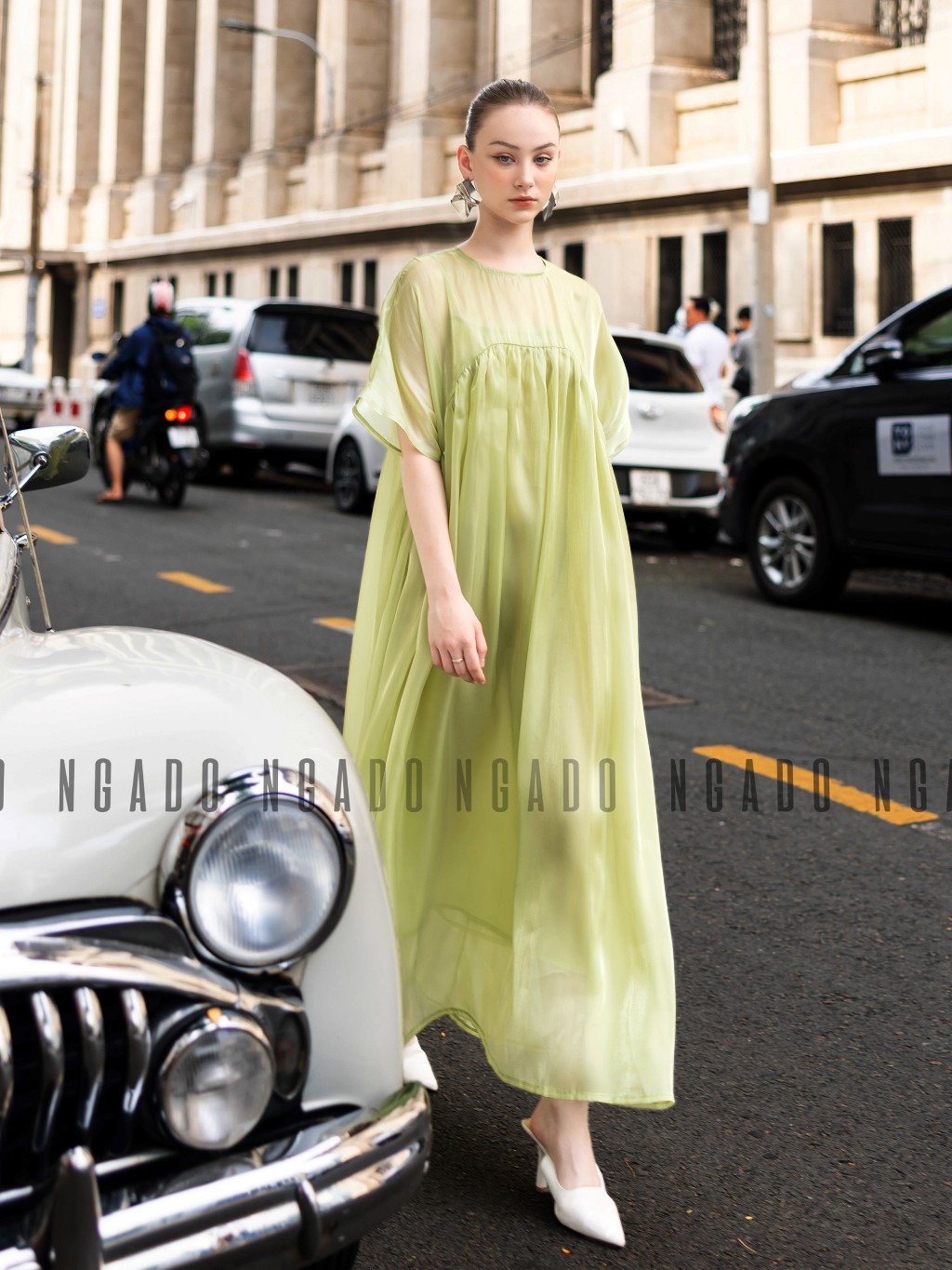 Đầm babydoll xanh đậu NGADO, Đầm suông, Đầm phom rộng, Đầm xòe, Đầm voan tơ thiết kế