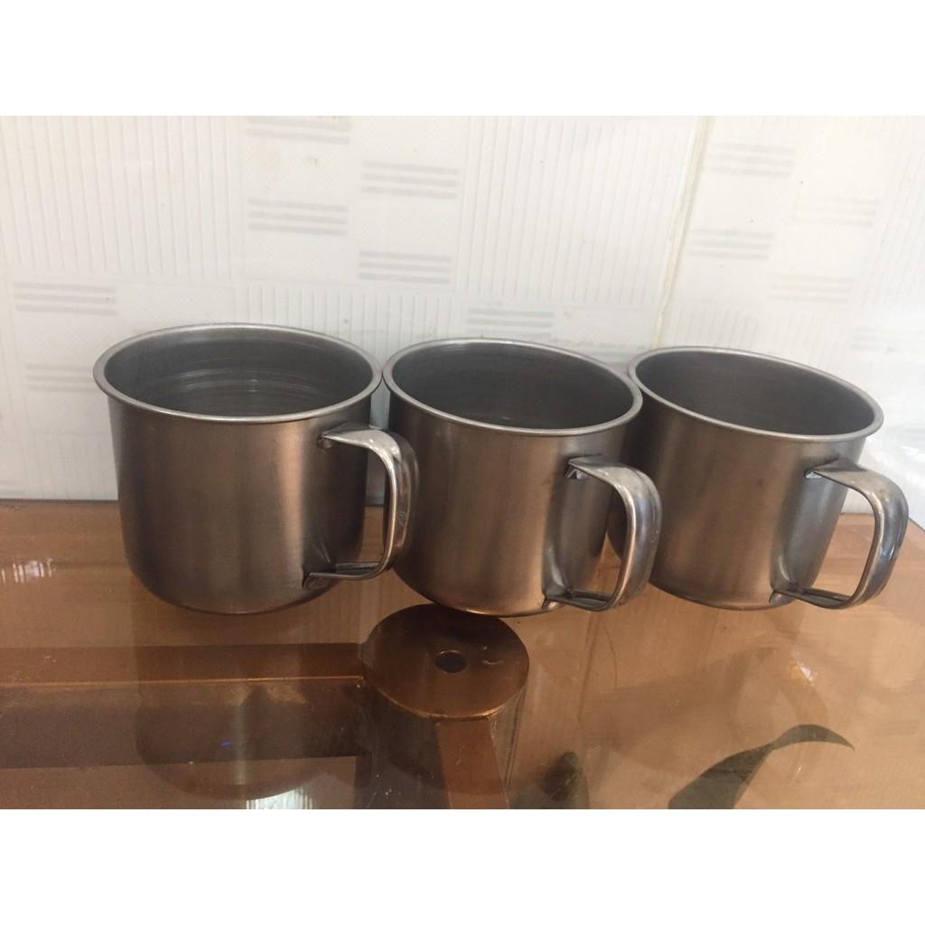 Combo 10 Ly inox có quai uống nước. Ca làm đá có quai bằng inox