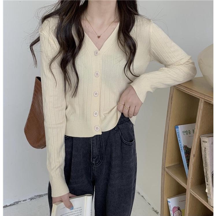 Áo khoác cardigan len nữ tay dài phong cách Hàn Quốc 2021