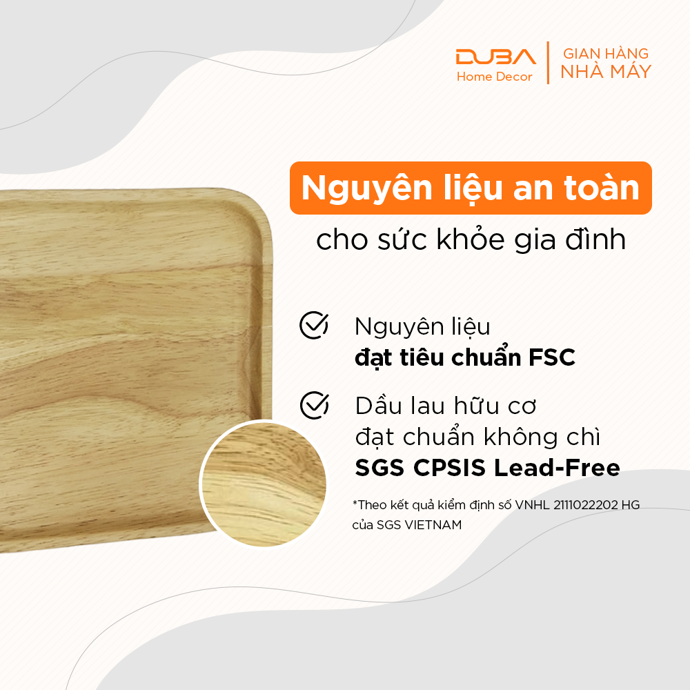 Khay gỗ cao su decor, thớt gỗ trang trí hình vuông màu tự nhiên đạt chuẩn xuất khẩu - DUBA